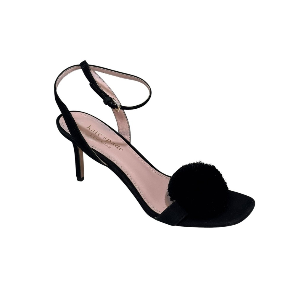 Kate Spade NY Amour Pom Pom size 8 Heeled Sandals Black Suede New